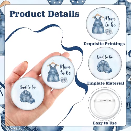 Cheerupp Blue Jean Baby Shower Pins Set of 8, Denim Party Decor for Family, Badge Button for Mom Dad Uncle Aunt Grandpa Grandma Big Sister Brother, Jean Clothes Theme Gender Reveal Party Supplies by Cheerupp - Image 5