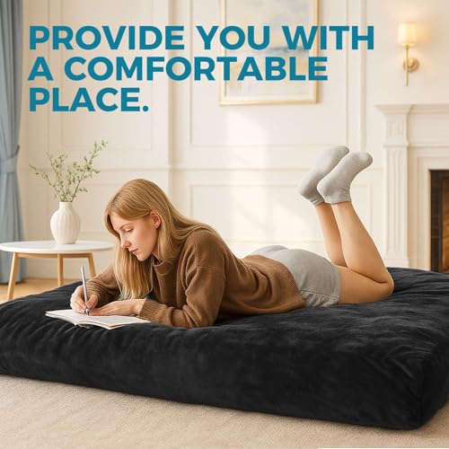 Image of Big Bean Bag Chairs for Adults,Bean Bag with Filler Included,Memory Foam Bean Bag,Giant beanbag,Suitable for Reading Chairs in Living Room, Bedroom and Dormitory. (Black, Bean Bag Bed)