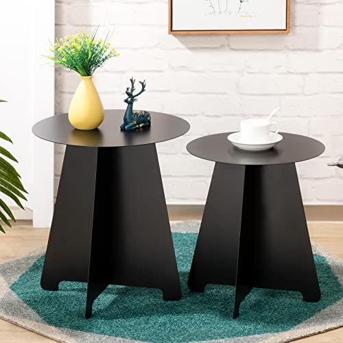 Alimorden Set Of 2 Small Round Metal Nesting End Table, 2-Pack Accent Indoor&Outdoor Coffee Snack Side Table For Garden, Patio, Modern Nightstand For Bedroom, Sofa Bedside Table For Living Room, Black #TOP16