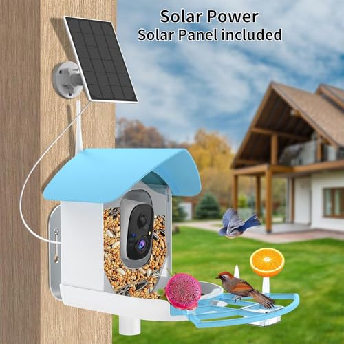 Image of Fazoxo Bird Feeder with Camera,Birds House Camera,Solar Powered,SkyBlue