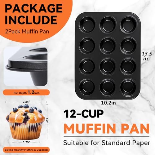 Yoehka 2 Pack Muffin Pan for Baking, Nonstick Cupcake Pan Set, Standard 12-Cups Muffin Tin for Baking Cupcakes, Carbon Steel Baking Supplies - Thumbnail 5