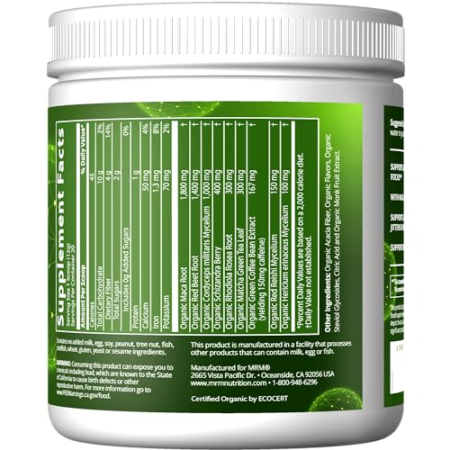 MRM Nutrition Organic Pre-Workout Powder | Island Fusion Flavored | Superfoods + 150mg Natural Caffeine + adaptogens | Clean Energy + Focus| Healthy Blood Flow | Vegan + Non-GMO | 20 Servings