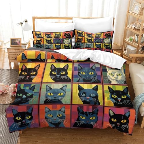 Funda nórdica de gato patchwork 3D reversible microfibra 200x200cm juego de cama infantil 3
