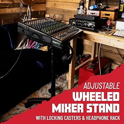 Gator Frameworks Adjustable Rolling Mixer Stand with Locking Casters and Headphone Hanging Rack, (GFW-MIXERCART-0400)