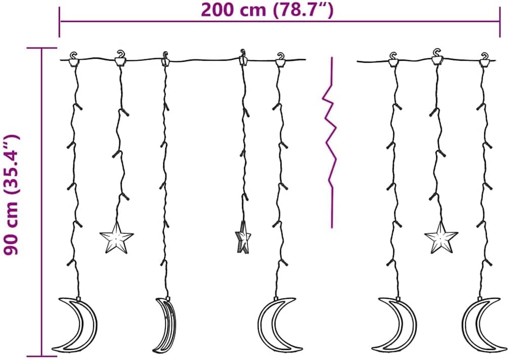 vidaXL Star and Moon Fairy Lights - 138 LED Blue Decorative String Lights with Remote Control for Indoor and Outdoor, Parties, Weddings and Holidays