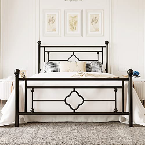Allewie Queen Size Metal Platform Bed Frame With Victorian Vintage Headboard And Footboard/Mattress Foundation/Under Bed Storage/No Box Spring Needed/Noise-Free/Easy Assembly, Black #TOP19