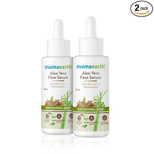 Mamaearth Aloe Vera Face Serum for glowing skin, with Aloe Vera & Ashwagandha for a Youthful Glow (Pack of 2) – 30 ml at Rs. 498