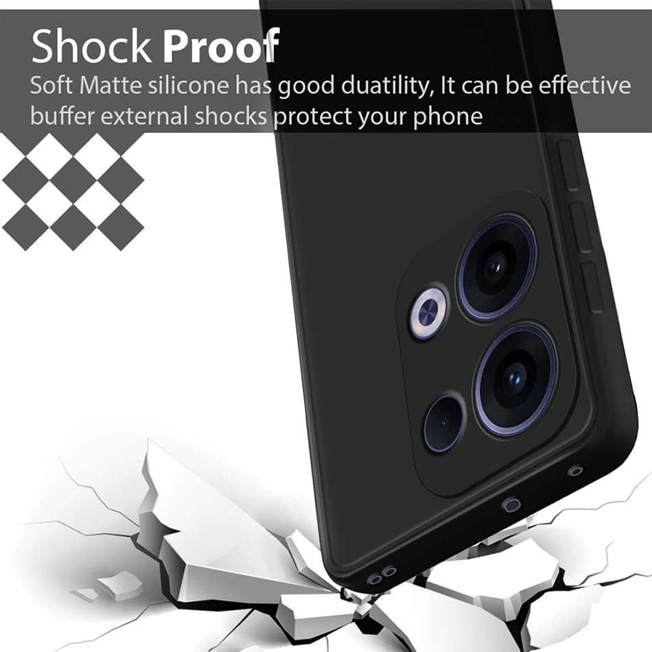 Image of Fashionury Liquid Silicon Back Cover for Oppo Reno 13 5G | Camera Protection | Inner Velvet Fabric | Anti-Fingerprint | Ultra Slim Case (Black)