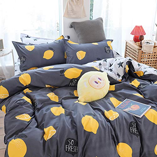 Bettwäsche Set King/Bettbezug 155x220cm Graue gelbe Zitrone 3D Design Pattern Leichte Mikrofaser Bettwäsche Set Einzelgröße Doppelte King Size