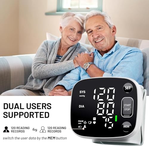 oklar blood pressure monitors for home use rechargeable wrist digital bp machine cuff with led backlit display voice broadcast 240 memory storage for 2 users with carrying case