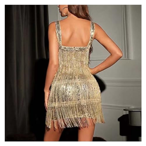 PSNKLMM Robe à Franges Paillettes Robe à Franges à Paillettes for Femmes, Sexy, à Franges, Couleur Unie, sans Manches, Mini Robe de Cocktail, Robes de soirée pour Femmes Et Filles(Silver,XL) – vue 3