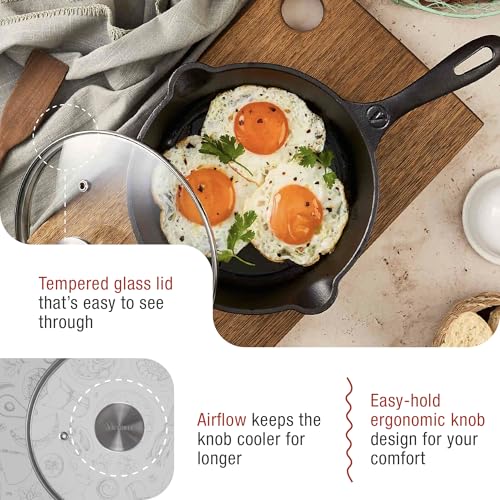 Image of 7.5-Inch Glass Lid for Victoria Round 8-Inch Cast Iron Skillet or Pan, Custom Made for Only Victoria Brand, Internal Diameter 7.5-Inch, External Diameter 8 Inch