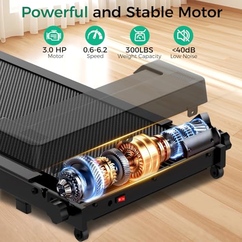 Image of Foldable Treadmills for Home, 3.0HP Walking pad Treadmill with Handle Bar, Portable Electric Treadmill with Handles, 12 Preset Programs, LED Display and 300 lbs Capacity