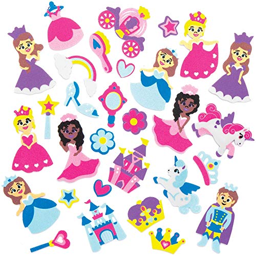 Baker Ross AX119 Princess Foam Stickers - Pack of 120, Self-adhesives, Perfect for Children to Decorate Collages and Crafts, Ideal for Schools, Craft Groups, Party Crafting, Home