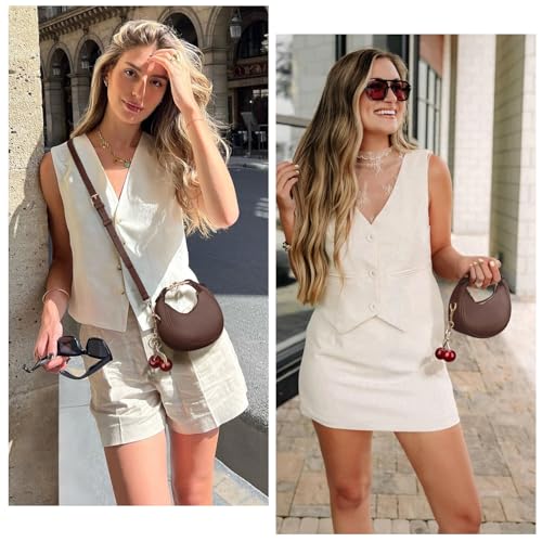 Image of JQWSVE Small Top Handle Bags for Women Mini Purses Cute Ladies Handbags Crescent Mini Crossbody Bags with Cherry