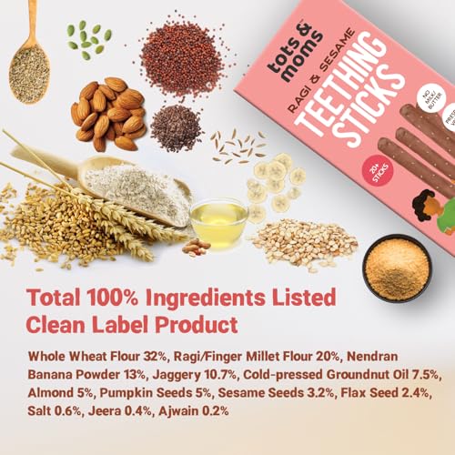 Image of Tots and Moms Teething Sticks | Ajwain & Jeera | Ragi & Sesame | Pack of 2-150g Each