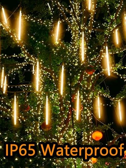 Solar Meteor Shower Lights 20 Tubes 16 Inch 720 LED Solar Christmas Lights Outdoor Waterproof, Snow Cascading String Lights for Outside Christmas Halloween House Tree Decoration, Warm White