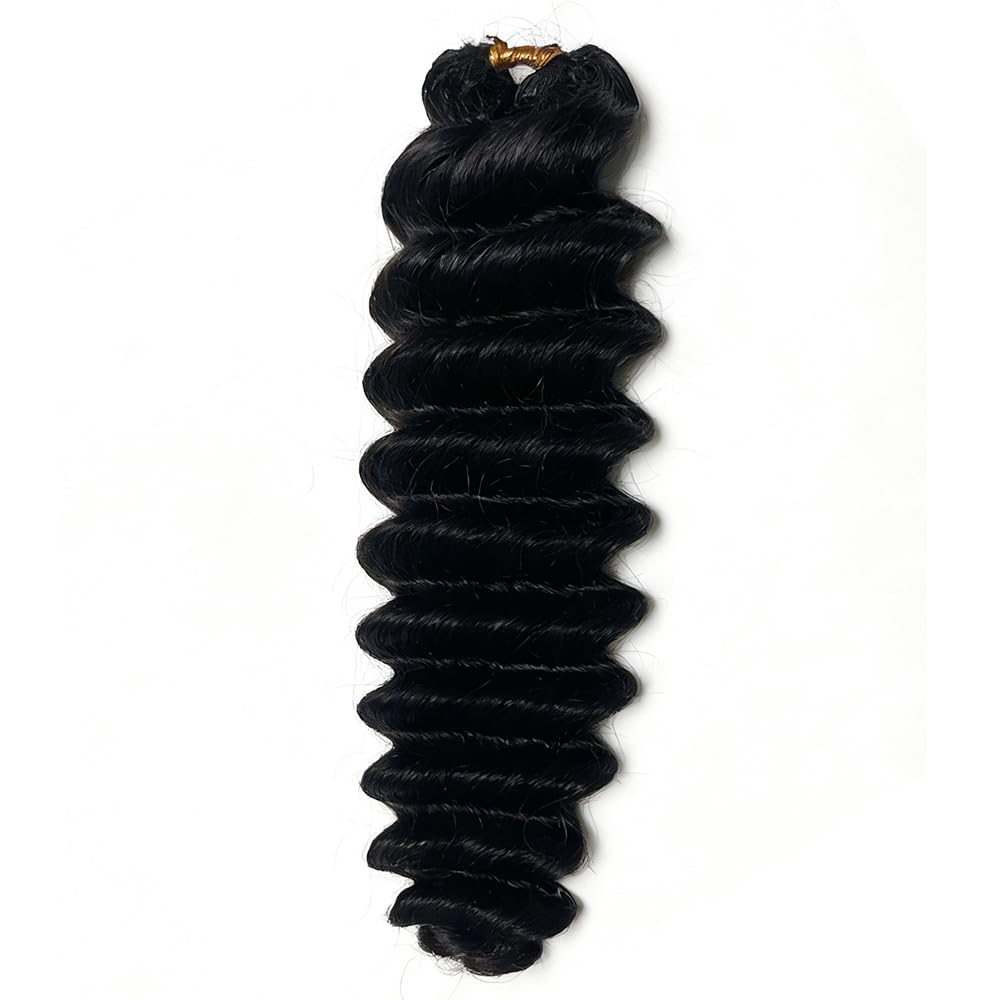 Deep Wave Knotless Pre-Separated Crochet Hair Extensions Feather Hair Extensions Deep Curly Feather Line Hair Extension 100% Human Hair Natural Color 18 Inch 120g