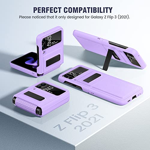 Caka Galaxy Z Flip 3 Case, Galaxy Z Flip 3 5G Case With Kickstand Hinge Protection Built In Lens Camera Protector For Women Girls Phone Case Compatible For Samsung Galaxy Z Flip 3 5G 2021 (Purple) #TOP1