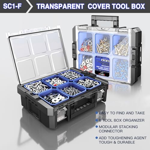 Image of 5 Tier Stackable Tool Box with Wheels,Rolling Tool Box with Drawers,Modular Tools Organizer,Portable Tool Box with Transparent Parts Box,Large Capacity Toolbox,for Garage Storage,Home and Repair Shop