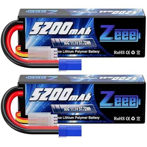 Zeee 11.1V 80C 5200mAh 3S Lipo Battery with EC5 Connector (2 Packs)