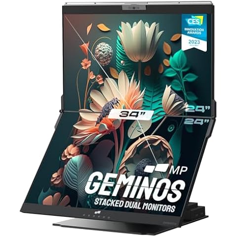 Mobile Pixels Geminos Dual 24" Stacked Computer Monitors with 100W USB-C Charging, 1080P Webcam&Speakers, All-Inclusive Vertical Desktop Monitor, HDMI/USB-A/USB-C,2 Monitors Cover