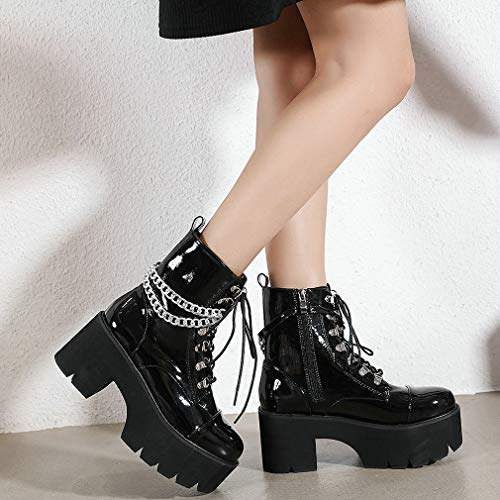 Image of Parisuit Womens Goth Patent Ankle Boots Platform Chunky Combat Boots