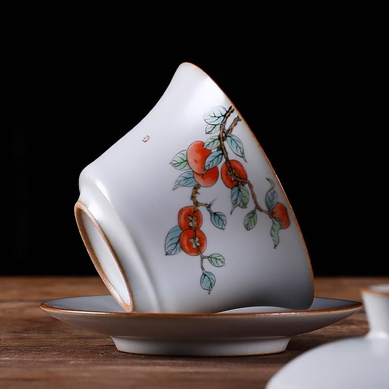 GSOUL Kungfu Tea cup Sancai Covered Bowl Set Tea Anti-scald Ru Kiln Open Cicada Wing Brewing Household Single Teacup Handmade Small Tea Cups