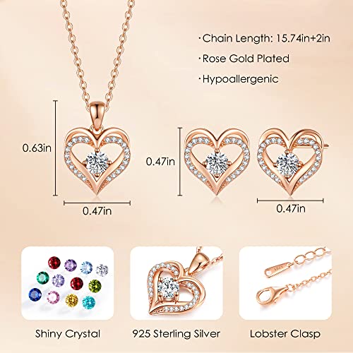 Cde Jewelry Sets For Women Love Heart Pendant Necklaces Earrings, 925 Sterling Silver With Birthstone Zirconia, Mother's Day Birthday Anniversary Valentine’s Day Jewelry Gifts For Women Mom Girls Wife Girlfriend Her #TOP4