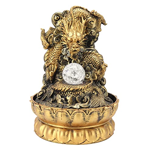 Fontana Figure di Drago 28 x 20cm a Cascata con Sfera Rotolante a LED Resina Statua Decorativa del per Ufficio DomesticoSpina europea da 220 V da tavolo