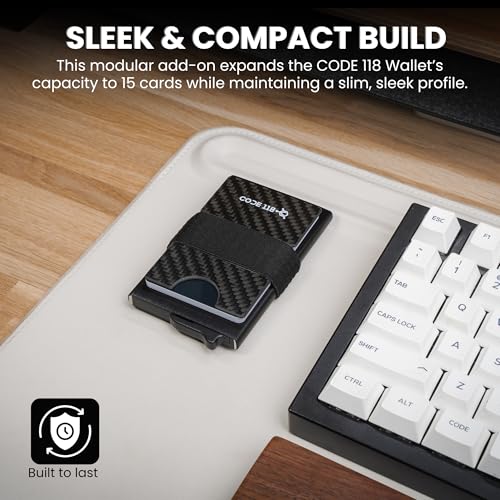 Image of Code 118 Modular Backplate - Slim Minimalist Aluminum Wallet Accessory - Expandable Cash & Business Card Holder -Modular Add-on for Men Expands Storage up to 8 cards, Wallet not Included(Carbon Fiber)