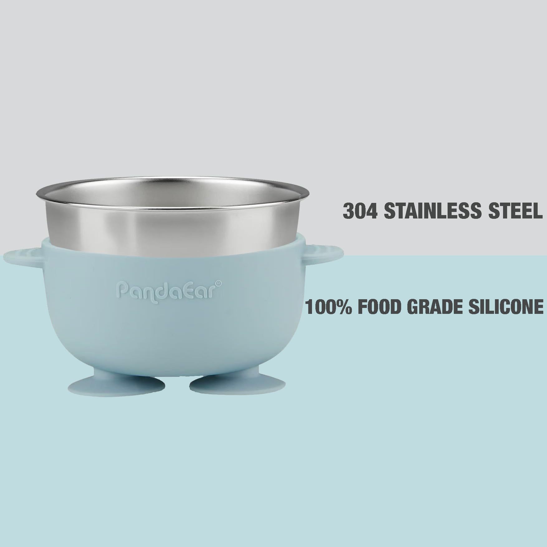 PandaEar Assiettes et Bols à Ventouse en Acier Inoxydable pour Bébé, Lot de 8 avec Cuillère et Fourchette en Silicone, DME (Rose & Bleu)