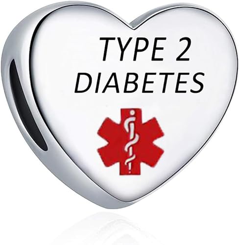 Dijes de alerta médica tipo 2 para diabetes, primeros auxilios de emergencia, grabados con láser, cuentas de alerta de salud para pulseras Pandora