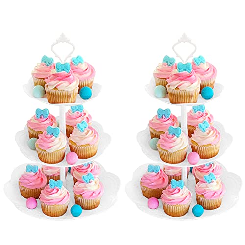2 Pack 3-Tier Cupcake Stand,White Plastic Cupcake Stand,Plastic Dessert Display Serving Tray for Tea Party,Wedding,Birthday,Baby Shower Party,Halloween Party