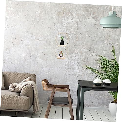 Étagère murale décorative hexagonale bois solide pour rangement