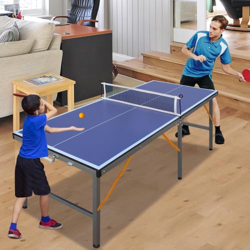 Tavolo da ping pong pieghevole da 137 cm, tavolo da ping pong portatile con rete, 2 racchette e 3 palline, superficie di gioco in MDF con rimbalzo uniforme della palla, per interni ed esterni