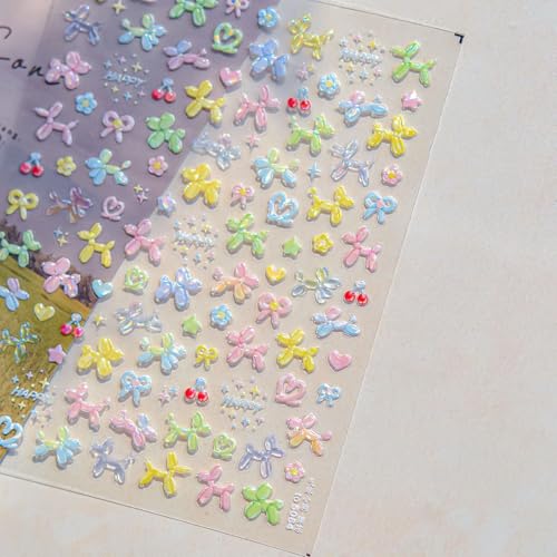 Image of Dog Nail Sticker for Nails Art Colorful Nail Decals 5D Embossed Cute Balloon Self Adhesive Nails Art Stickers for Women Girls Kid Manicure DIY Decoration Supply Accessories