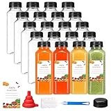 wintfarm 20pcs 13.6oz/400ml Empty Plastic Juice Bottles with Caps, Smoothie bottle,Shot bottles with lids,Reusable Water Bottle,Clear Bulk Plastic bottles with Black Tamper for Juicing and Beverages