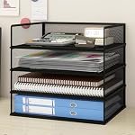 Natwind 4-Tier Stackable Metal Mesh Letter Paper Tray Organizer,Black | Desk Organizer For Paper,Document,Mail Tray For Office Supplies,File Holder For Home Office School Classroom Organization