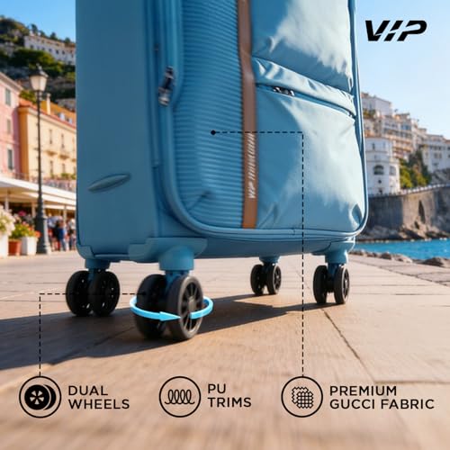 Image of VIP Grande 8 Wheel Check-in (Large Size) Soft Case Trolley Bag | TSA Lock | Expandable Polyester Luggage | 3 Year International Warranty | Anti-Theft Zipper | 81 CM Suitcase for Travel | Smoke Blue