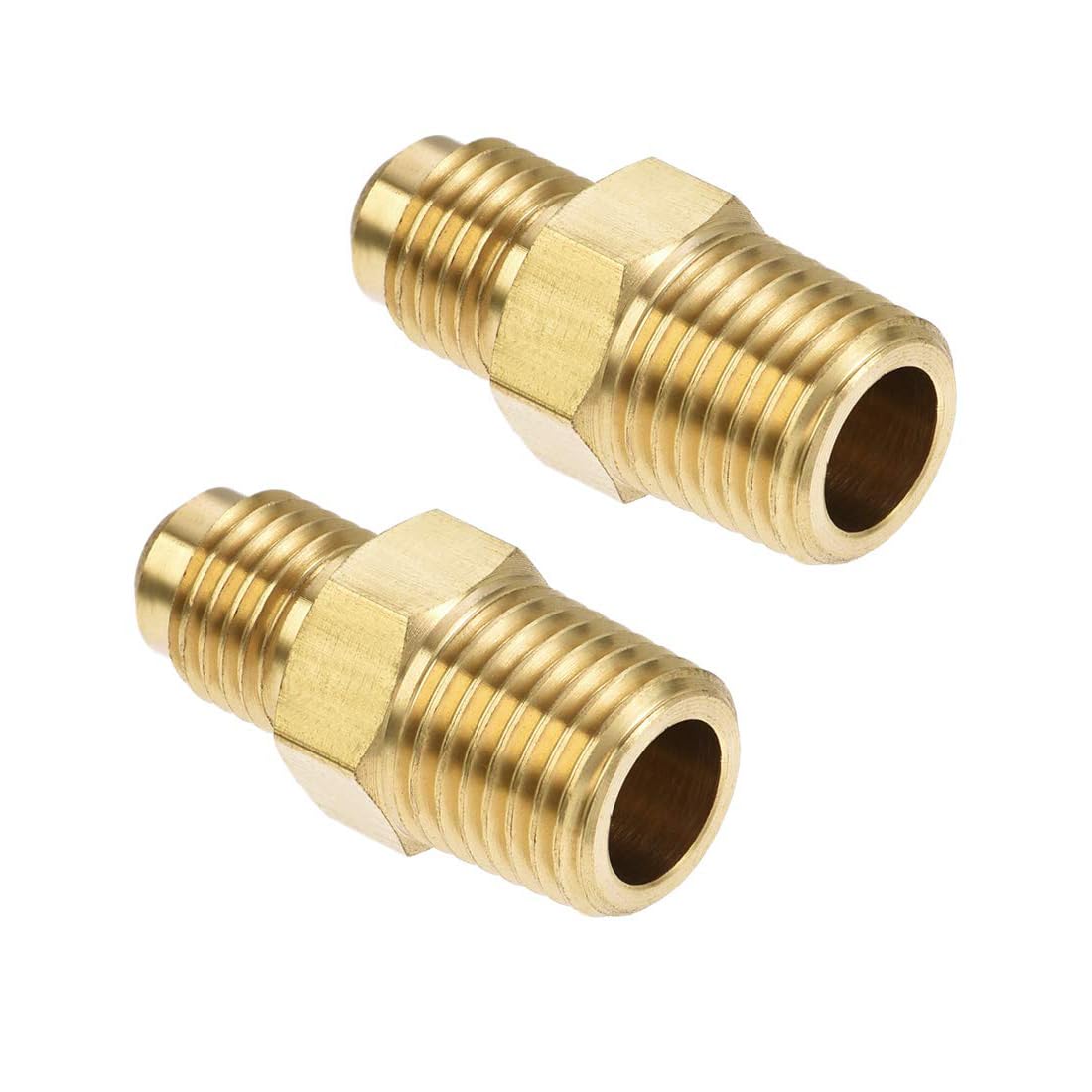 MACHSWON Brass Pipe Fitting, 1/4 SAE Flare to 1/4 NPT Male Thread, Tubing Adapter Hose Connector for Air Conditioner Refrigeration 2pcs