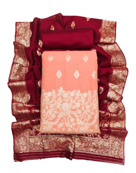 Omkar E store Women's Chanderi Cotton Woven Unstiched Salwar Suit(Dress) Material With Banarasi Dupatta(DM_14_Laxmi)