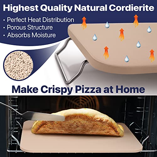 Pizza Stone For Oven And Grill 15X12 Inch Square - Rectangular Cordierite Baking Stone Set With Stainless Steel Rack And Plastic Scraper - Durable And High-Quality Stone For Grilling #TOP1
