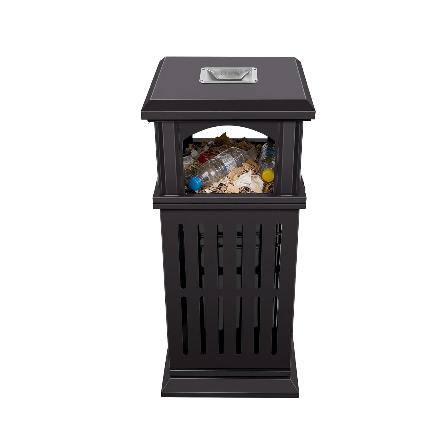 Commercial Outdoor Trash Can with Lid Freestanding Commercial Garbage Bin 15.74 x 15.74 x 35.43 in Heavy Duty Industrial Trash Cans for Patios Parks Lobbies Malls Courtyards