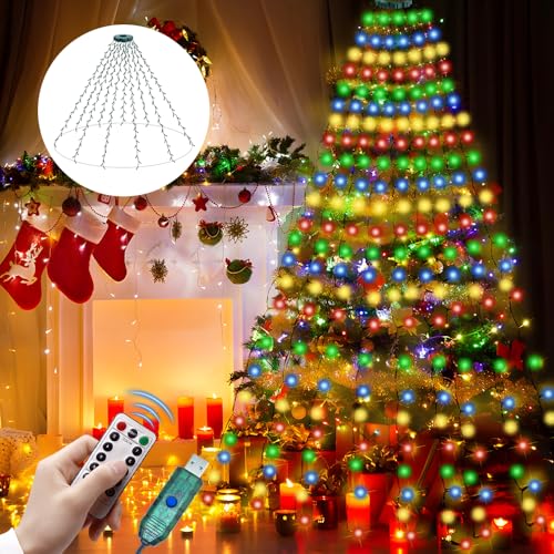 クリスマス 飾り LED イルミネーションライト クリスマスツリー 電飾 装飾 クリスマスライト【280球全長2M USB充電式 点灯パターン8種類】 LED 飾り Christmas ドレープライト フェアリーライト グッズ ストリングライト パーティー 吊り下げ リモコン付き おしゃれ 人気 装飾 雑貨 部屋 防水 室内/屋外に適用 (カラフル，280球全長2M)の商品画像（Amazon）