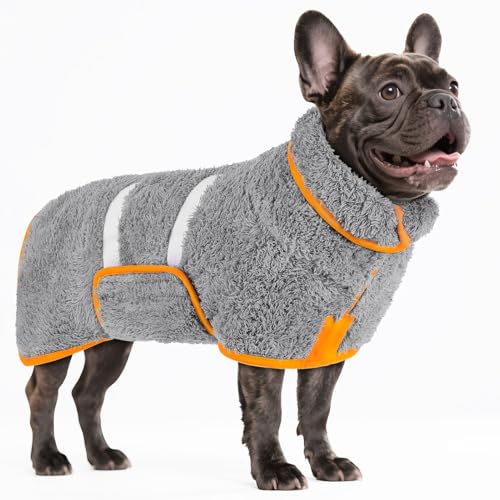 Bienbee Hunde-Bademantel, schnell trocknend, super saugfähig, nach dem Baden, warmes Handtuch, Hundebadzubehör, Grau, Größe M