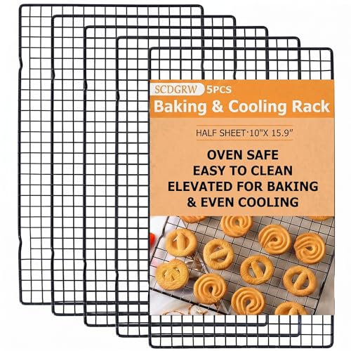 SCDGRW 5PCS Cooling Racks for Cooking and Baking 10' x 16' Wire Rack Baking Rack, Cookie Rack, Heavy Duty Metal Wire Rack for Grilling, Roasting, Cooking, Drying,Oven Safe Dishwasher Safe