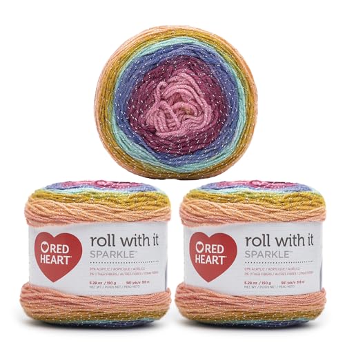 Image of Red Heart Roll with It Sparkle Cactus Flower Yarn - 3 Pack of 5.3oz /150g - Blend - 4 Medium (Worsted) - 561 Yards - Knitting /Crochet