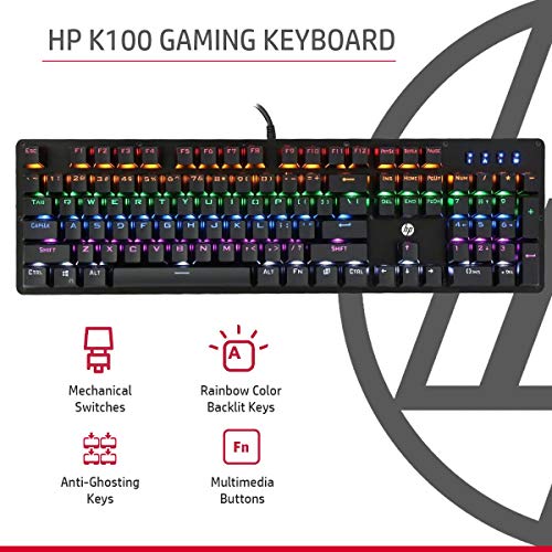 Image of HP GK100 Wired Full Size RGM Backlit Mechanical Gaming Keyboard, 4 LED Indicators, Mechanical Switches,Double Injection Key Caps, and Window Key Lock, 3 Years Warranty (1D763AA)