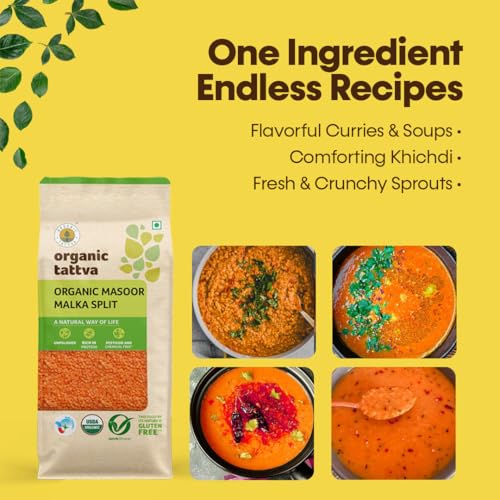 Image of Organic Tattva Masoor Dal 500gms, Malka Split - Red Lentils for Everyday Cooking Masoor Dal, Soups, and Indian Meals